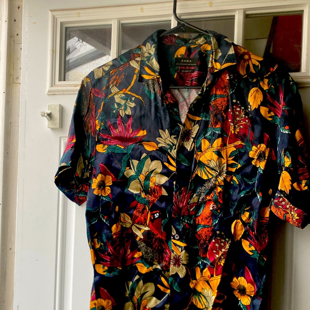 Men’s Floral button down Satin Top